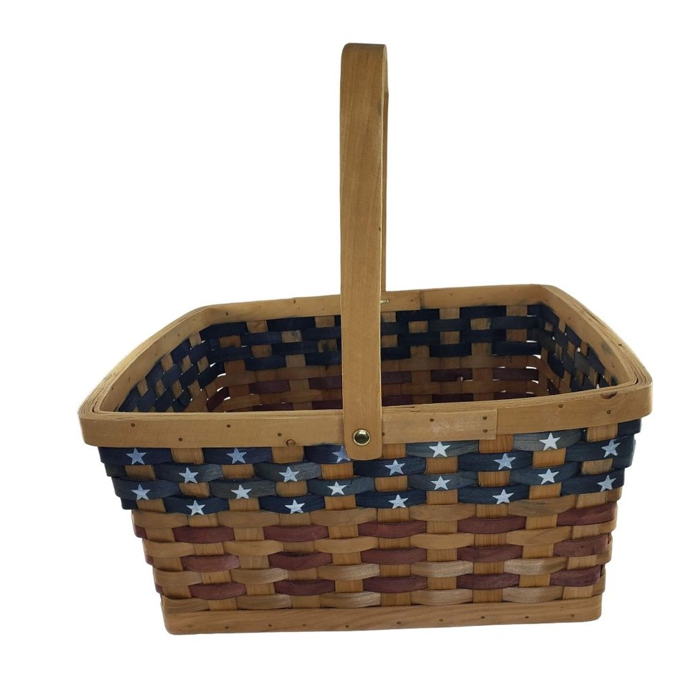 American Flag Woven Basket Patriotic Red White Blue July 4th